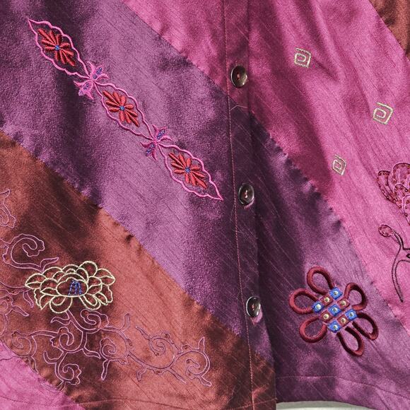 Marsh Landing Womens Asian Inspired Patchwork Jacket Size Med Embroidere Artsy - Picture 6 of 9